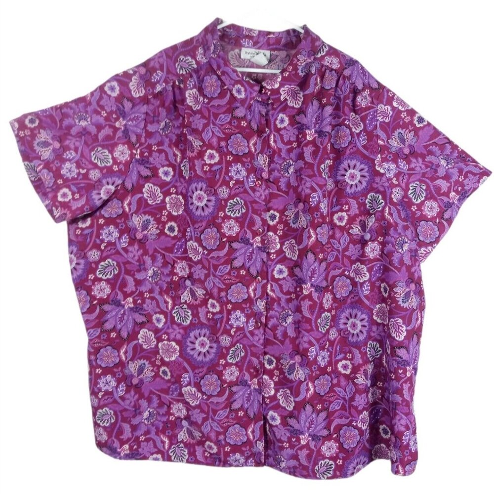 Brylane Woman Floral Print Button Up Shirt 4X